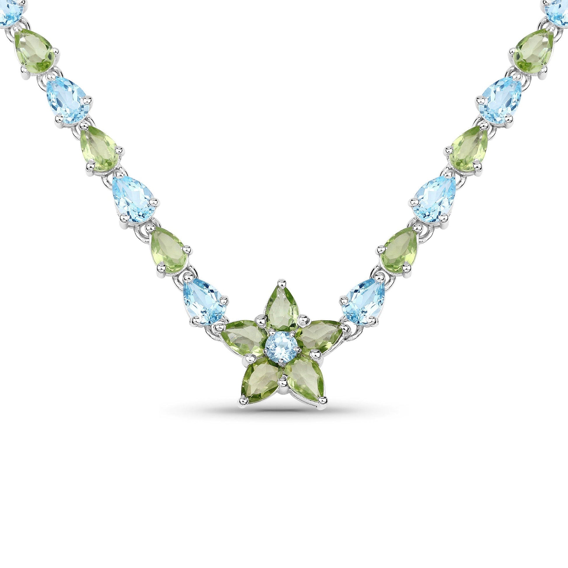 29.48 Carat Genuine Blue Topaz and Peridot .925 Sterling Silver Necklace Bids.com