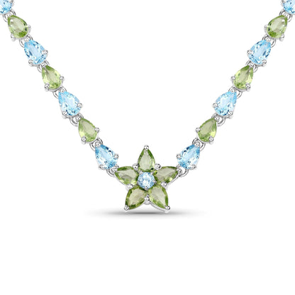 29.48 Carat Genuine Blue Topaz and Peridot .925 Sterling Silver Necklace Bids.com