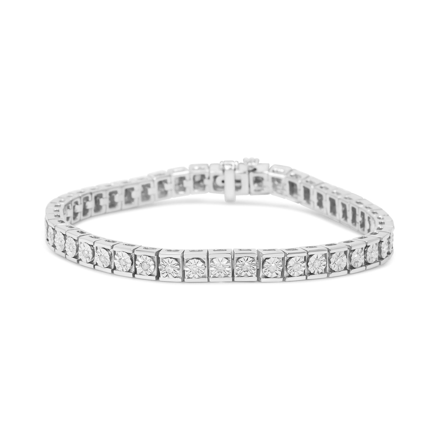 .925 Sterling Silver 1/4 Cttw Miracle Set Diamond and Bead Link 7.25" Tennis Bracelet (I-J Color, I2-I3 Clarity) Bids.com