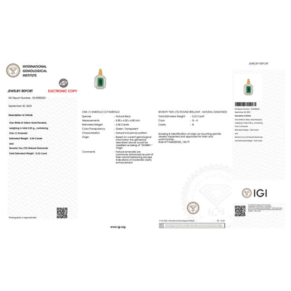 IGI Certified 2.37 Carat Genuine Zambian Emerald and White Diamond 14K Yellow & White Gold Pendant Bids.com