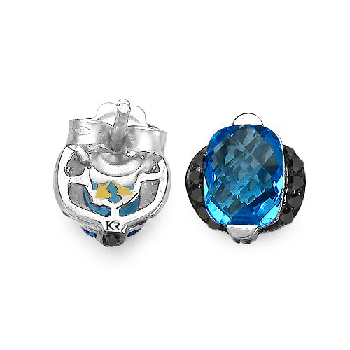 3.74 Carat Genuine Blue Topaz & Black Diamond .925 Sterling Silver Earrings Bids.com