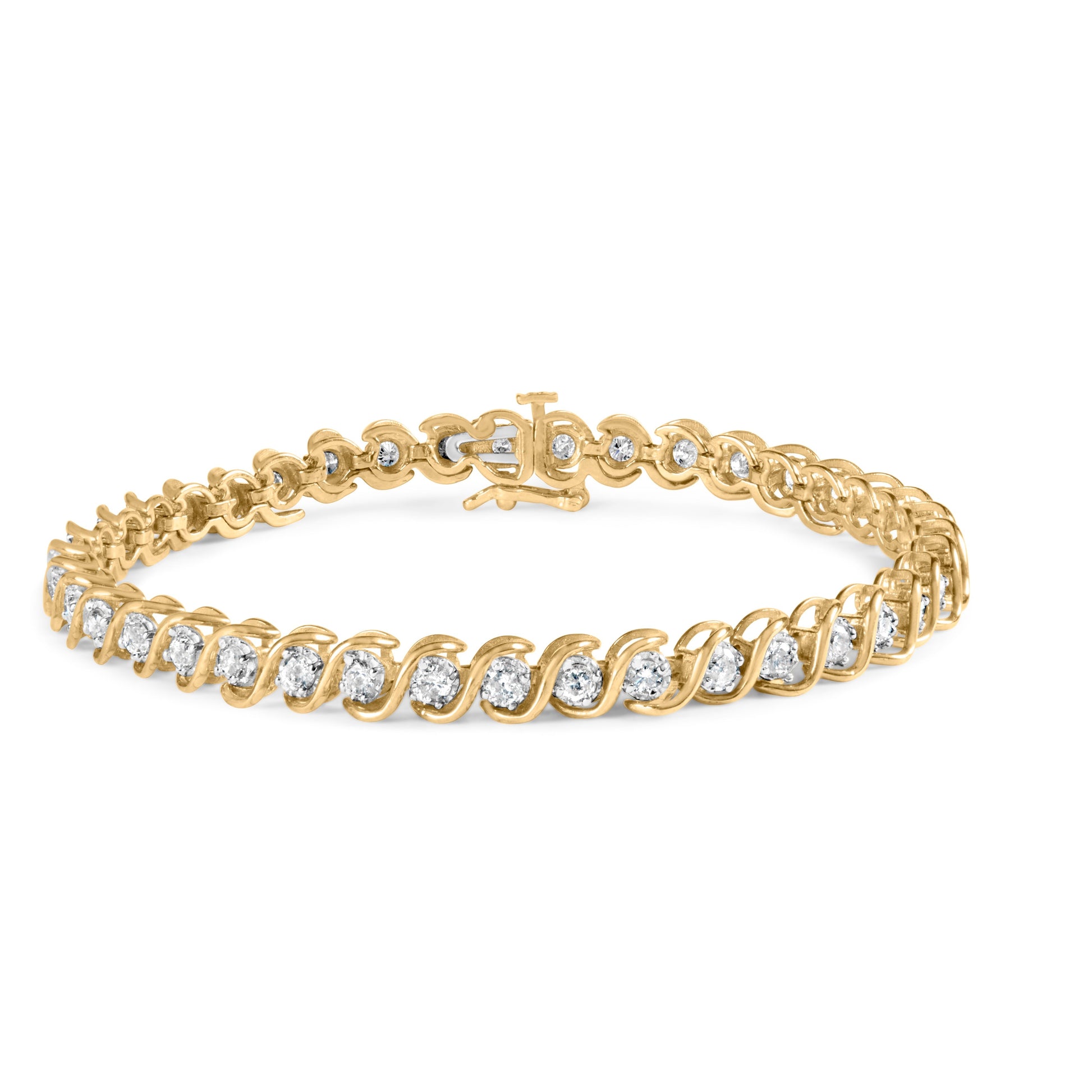10K Yellow Gold 3 cttw Round-Cut Diamond Spiral Link 7.50" Bracelet (I-J Color, I1-I2 Clarity) Bids.com