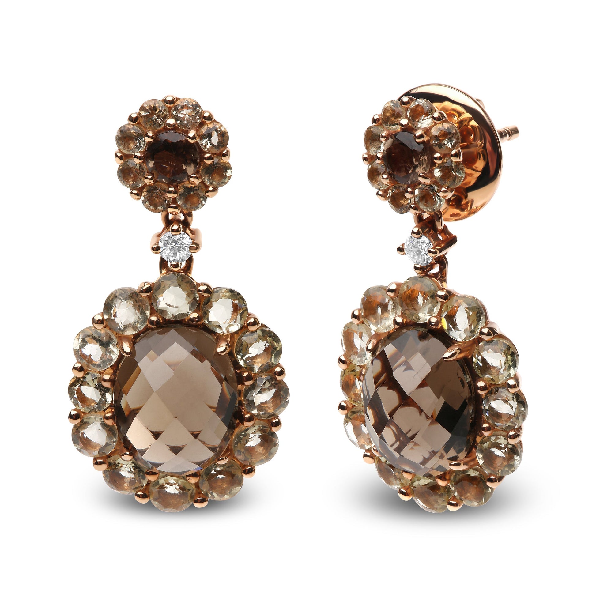 18K Rose Gold Diamond Accent and  Lemon and Oval Smoky Color Quartz Gemstone Dangle Drop Earring (G-H Color, SI1-SI2 Clarity) Bids.com