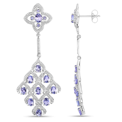 3.90 Carat Genuine Tanzanite and White Topaz .925 Sterling Silver Earrings Bids.com