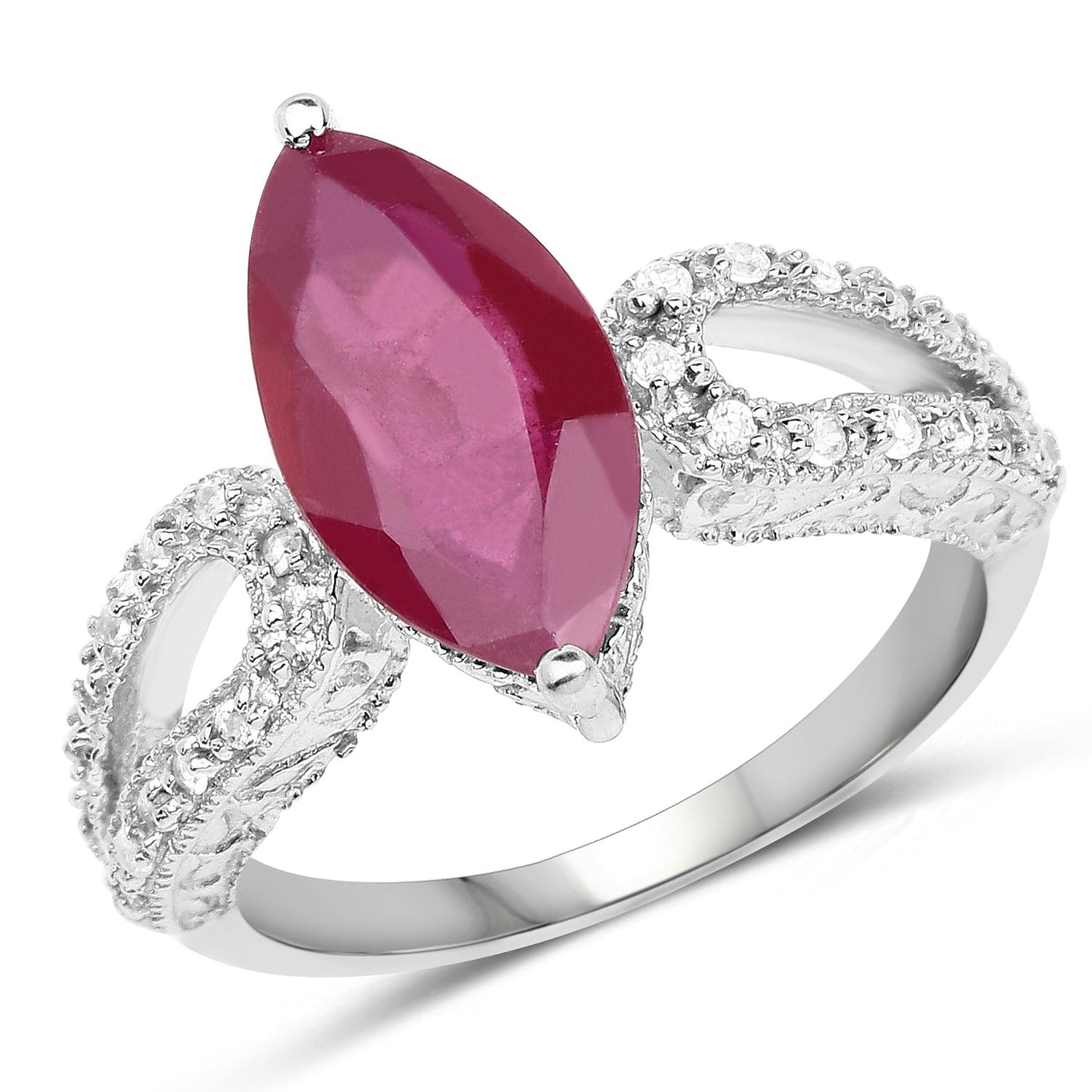 3.56 Carat Genuine Glass Filled Ruby and White Topaz .925 Sterling Silver Ring Bids.com