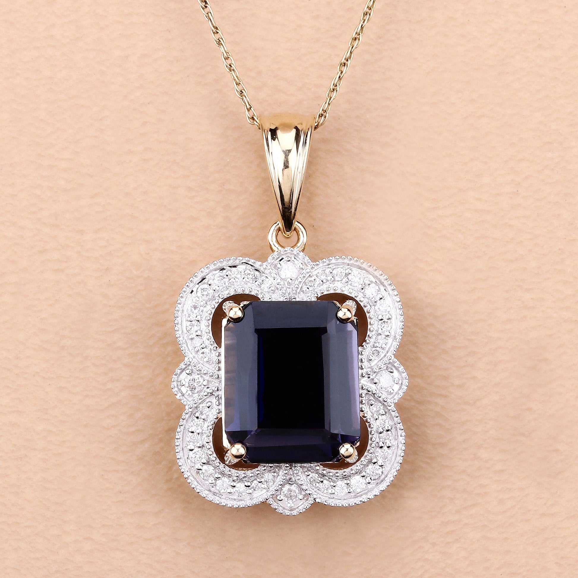 4.07 Carat Genuine Iolite and White Diamond 14K Yellow Gold Pendant Bids.com