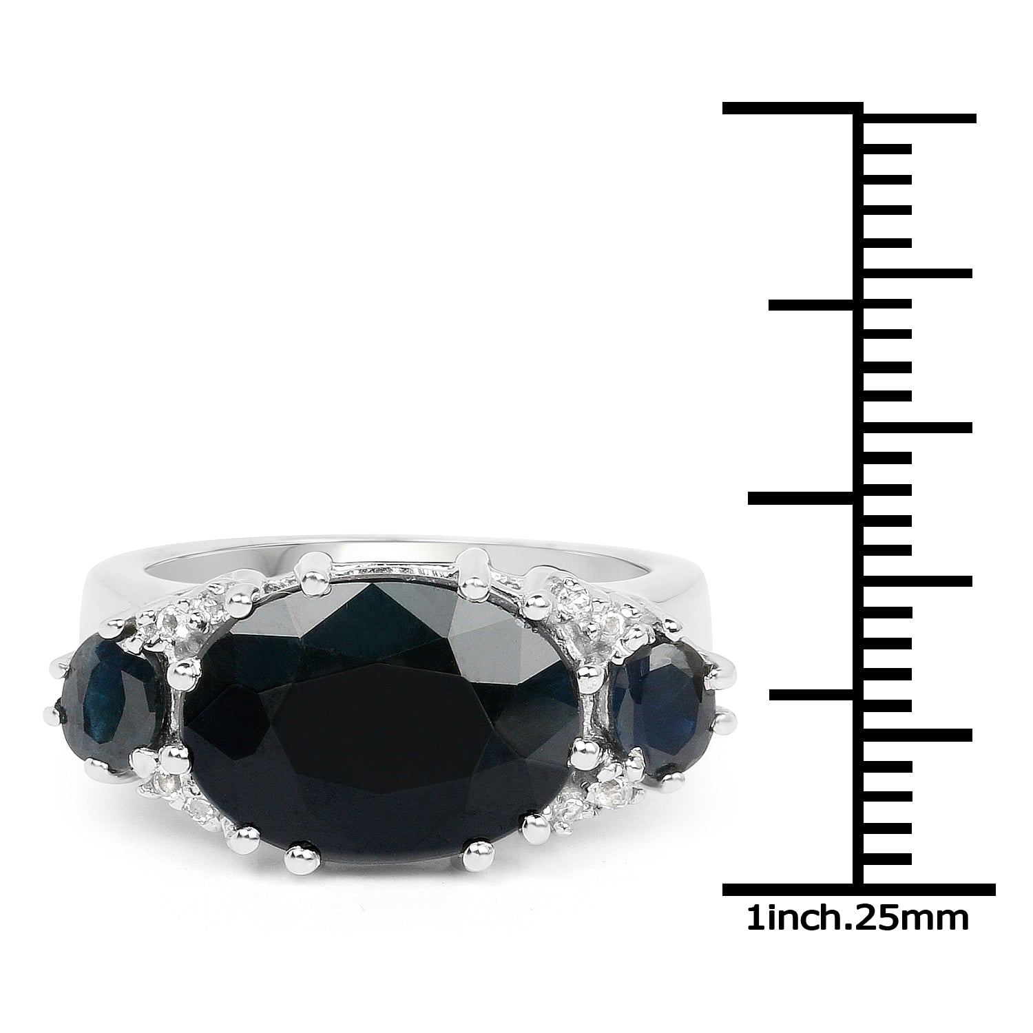 8.62 Carat Genuine Black Sapphire & White Topaz .925 Sterling Silver Ring Bids.com