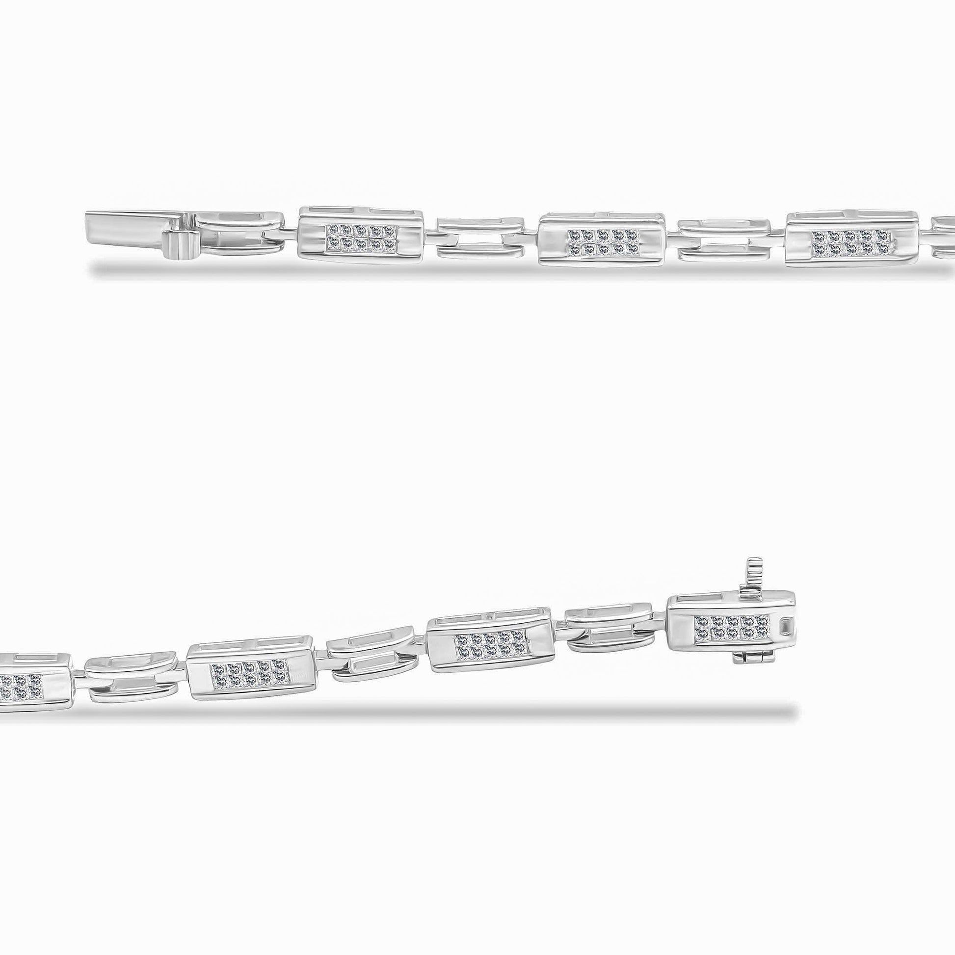 14K White Gold 1.0 Cttw Invisible Set Princess Cut Diamond Alternating Station and Link Tennis Bracelet (I-J Color, I1-I2 Clarity) - Size 7.25" Inches Bids.com