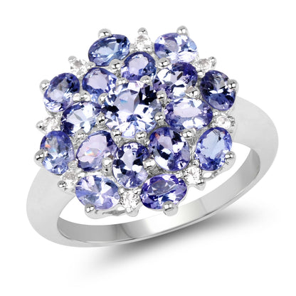 3.37 Carat Genuine Tanzanite and White Topaz .925 Sterling Silver Ring Bids.com