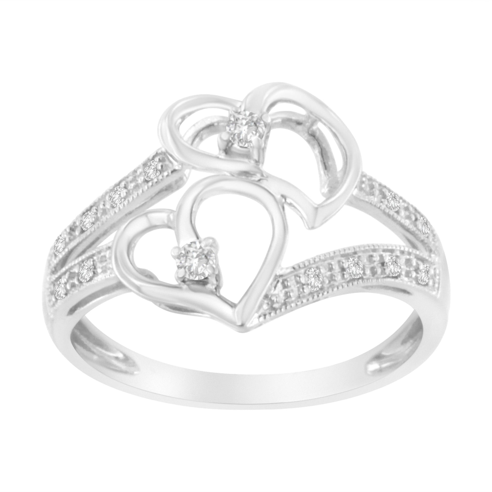 14KT White Gold 1/10 cttw Diamond Twin Heart Ring - Size 6.5 Bids.com