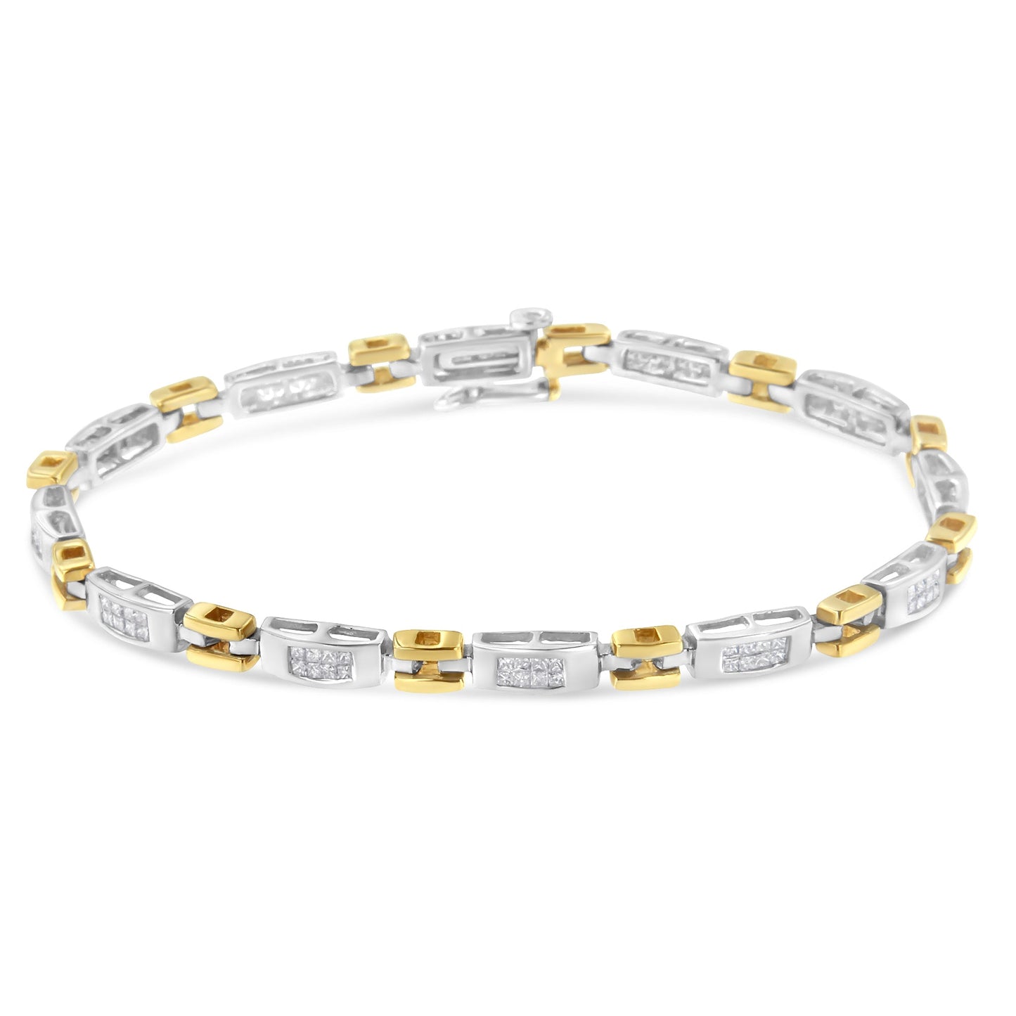 10K Two-Tone Gold Princess Cut Diamond Geo Link Bracelet (1.00 cttw, H-I Color, SI1-SI2 Clarity) Bids.com