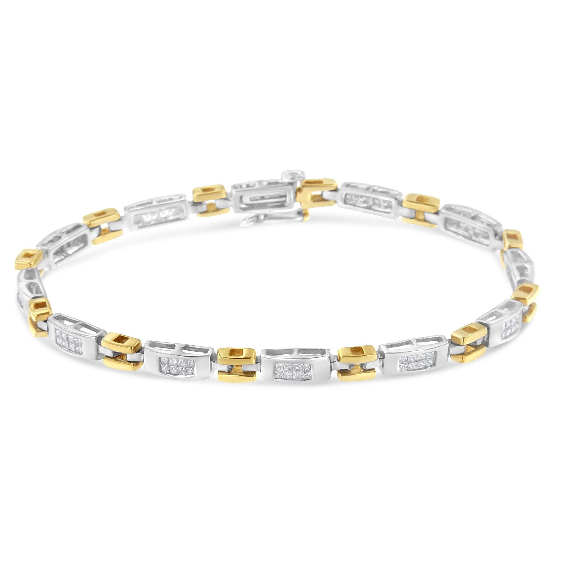 10K Two-Tone Gold Princess Cut Diamond Geo Link Bracelet (1.00 cttw, H-I Color, SI1-SI2 Clarity) Bids.com