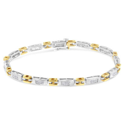 10K Two-Tone Gold Princess Cut Diamond Geo Link Bracelet (1.00 cttw, H-I Color, SI1-SI2 Clarity) Bids.com