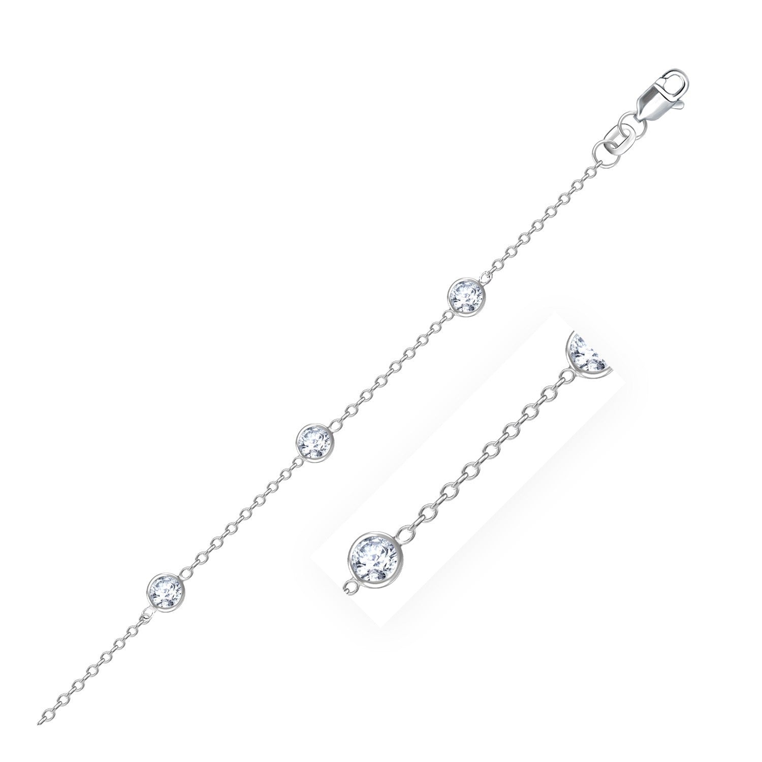 14k White Gold Anklet with Round White Cubic Zirconia Bids.com