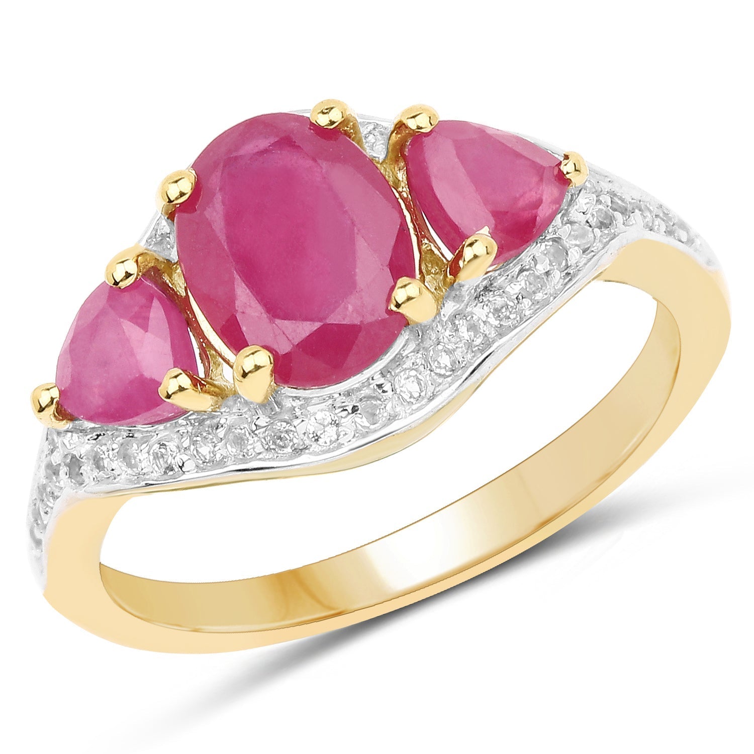 14K Yellow Gold Plated 2.49 Carat Genuine Glass Filled Ruby and White Topaz .925 Sterling Silver Ring Bids.com