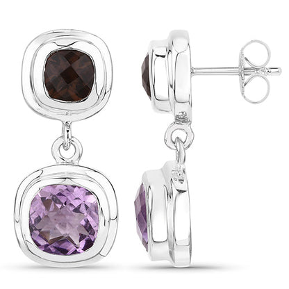 6.60 Carat Genuine Amethyst and Smoky Quartz .925 Sterling Silver Earrings Bids.com
