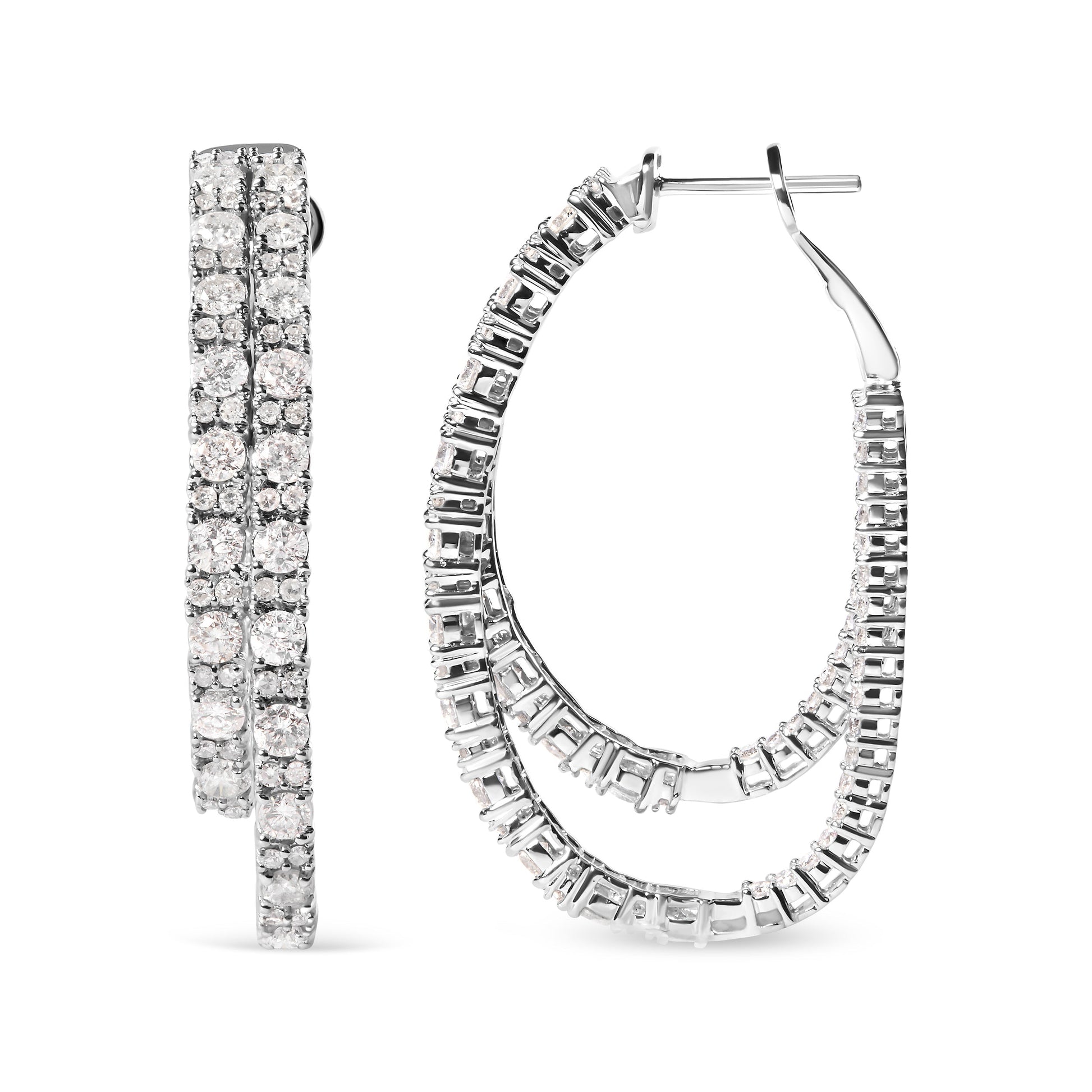 14K White Gold 4.0 Cttw Diamond Asymmetrical Inside Out Double-Hoop Earrings (I-J Color, I1-I2 Clarity) Bids.com