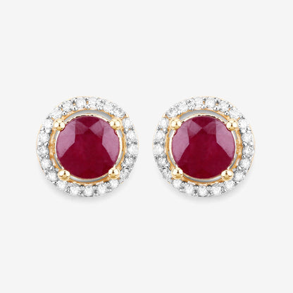 1.22 Carat Genuine Ruby and White Diamond 14K Yellow Gold Earrings Bids.com