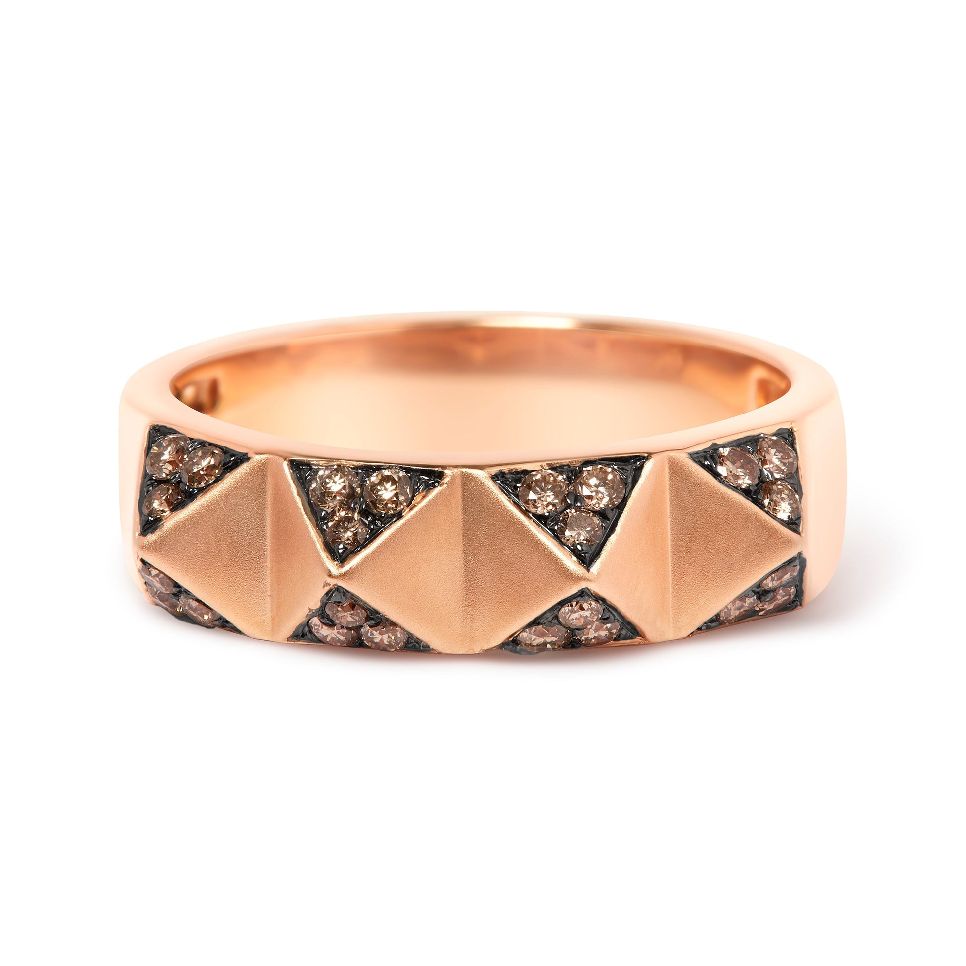 14K Rose Gold 1/4 Cttw Brown Diamond Pyramid Band Ring (Brown Color, SI1-SI2 Clarity)- Size 7 Bids.com