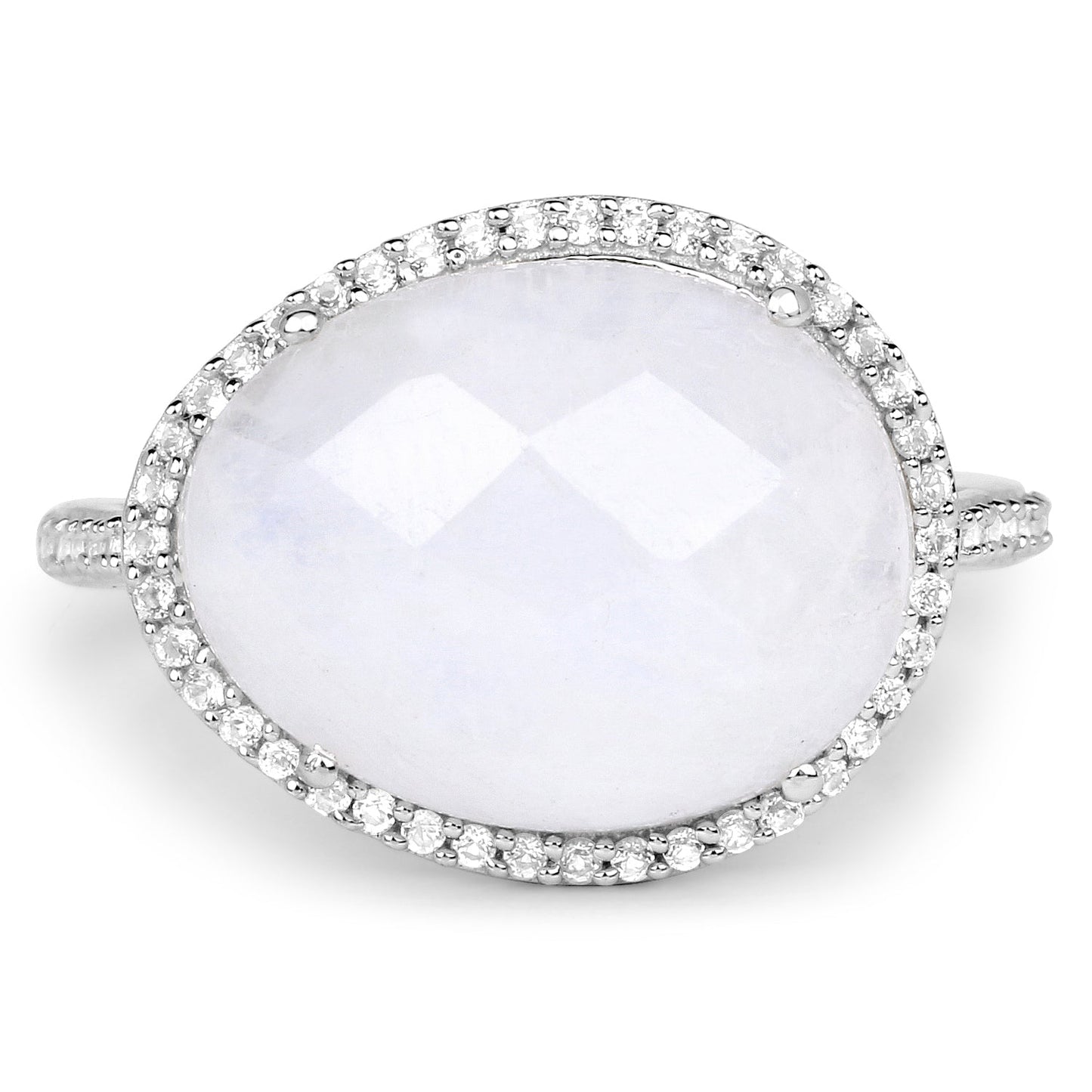 7.33 Carat Genuine White Rainbow Moonstone And White Topaz .925 Sterling Silver Ring Bids.com