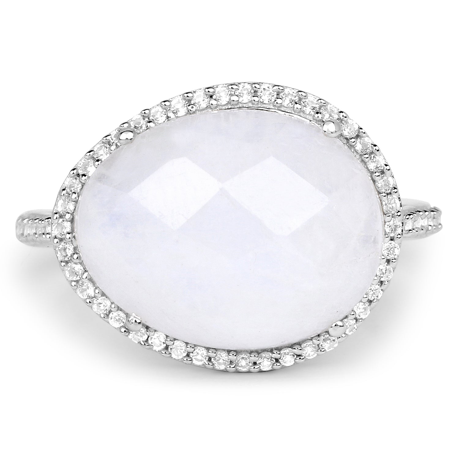 7.33 Carat Genuine White Rainbow Moonstone And White Topaz .925 Sterling Silver Ring Bids.com