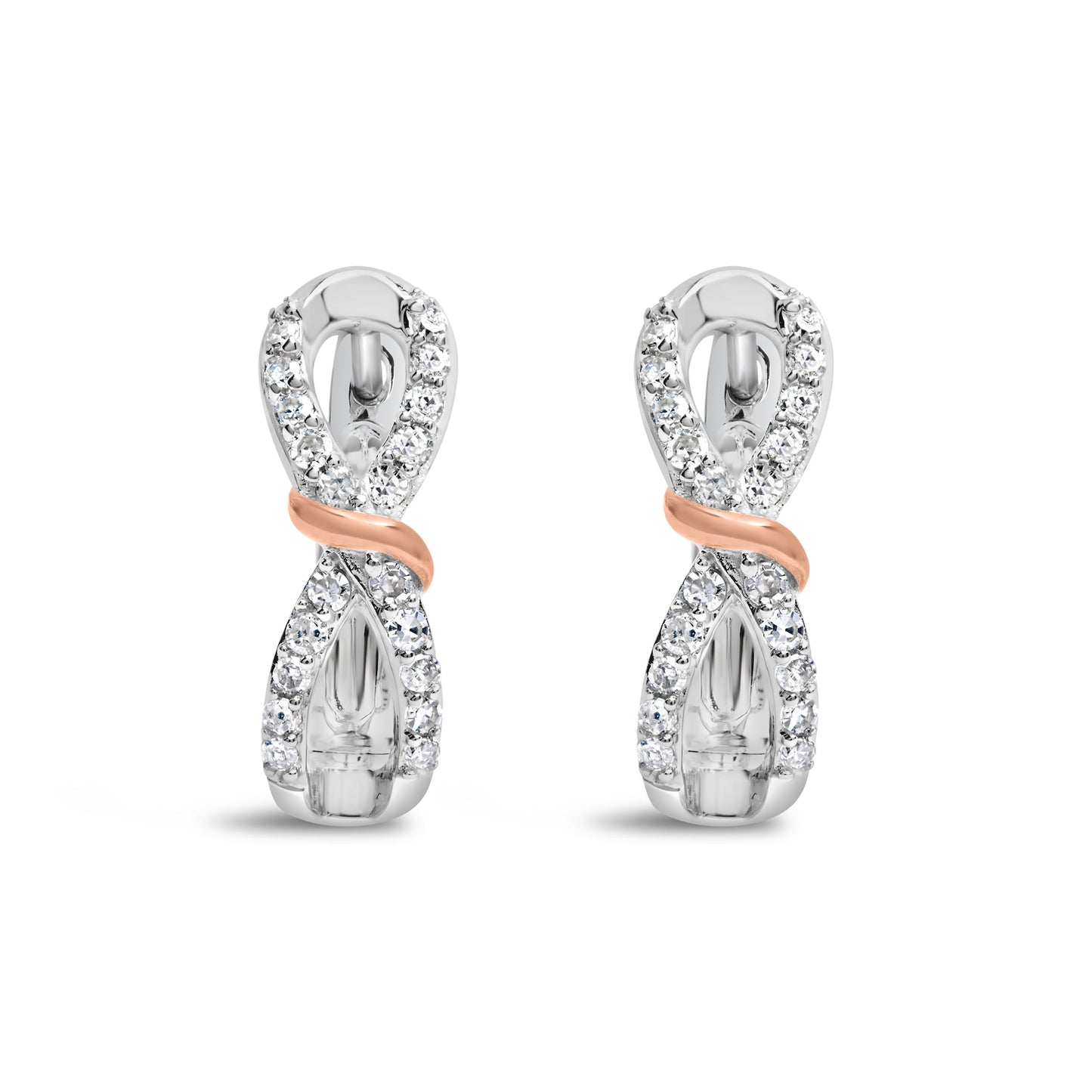 10K White and Rose Gold 1/3 Cttw Diamond Infinite and Ribbon Hoop Earrings (H-I Color, I1-I2 Clarity) Bids.com
