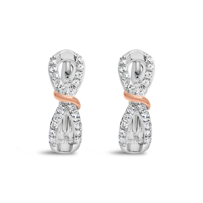 10K White and Rose Gold 1/3 Cttw Diamond Infinite and Ribbon Hoop Earrings (H-I Color, I1-I2 Clarity) Bids.com