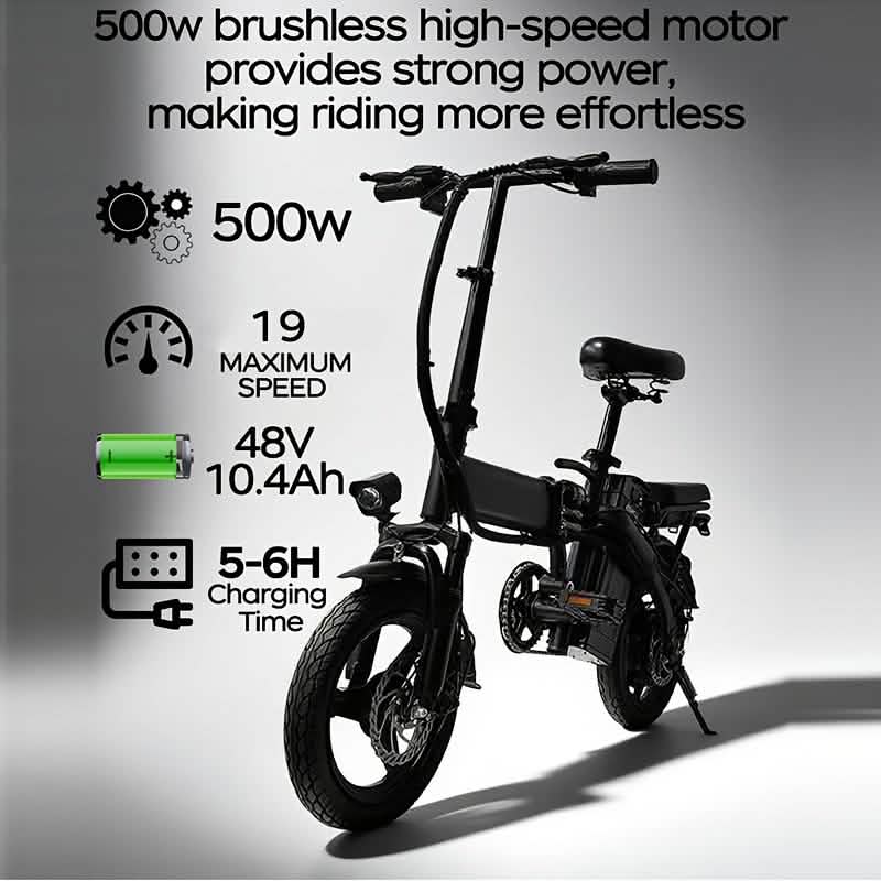 14" Folding Electric Bike 48V Lightweight E-Bike 330LB Load 19MPH 28-Mile Range DailySale