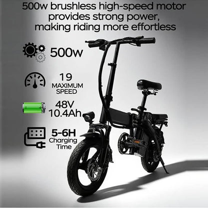 14" Folding Electric Bike 48V Lightweight E-Bike 330LB Load 19MPH 28-Mile Range DailySale