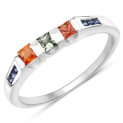 0.68 Carat Genuine Multi Sapphire .925 Sterling Silver Ring Bids.com