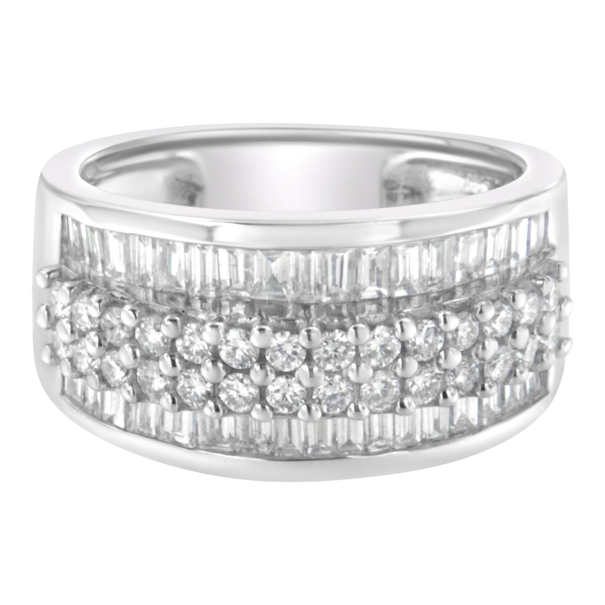 14K White Gold Round and Baguette Diamond Ring (1 1/2 Cttw, F-G Color, SI1-SI2 Clarity) - Size 6-3/4 Bids.com