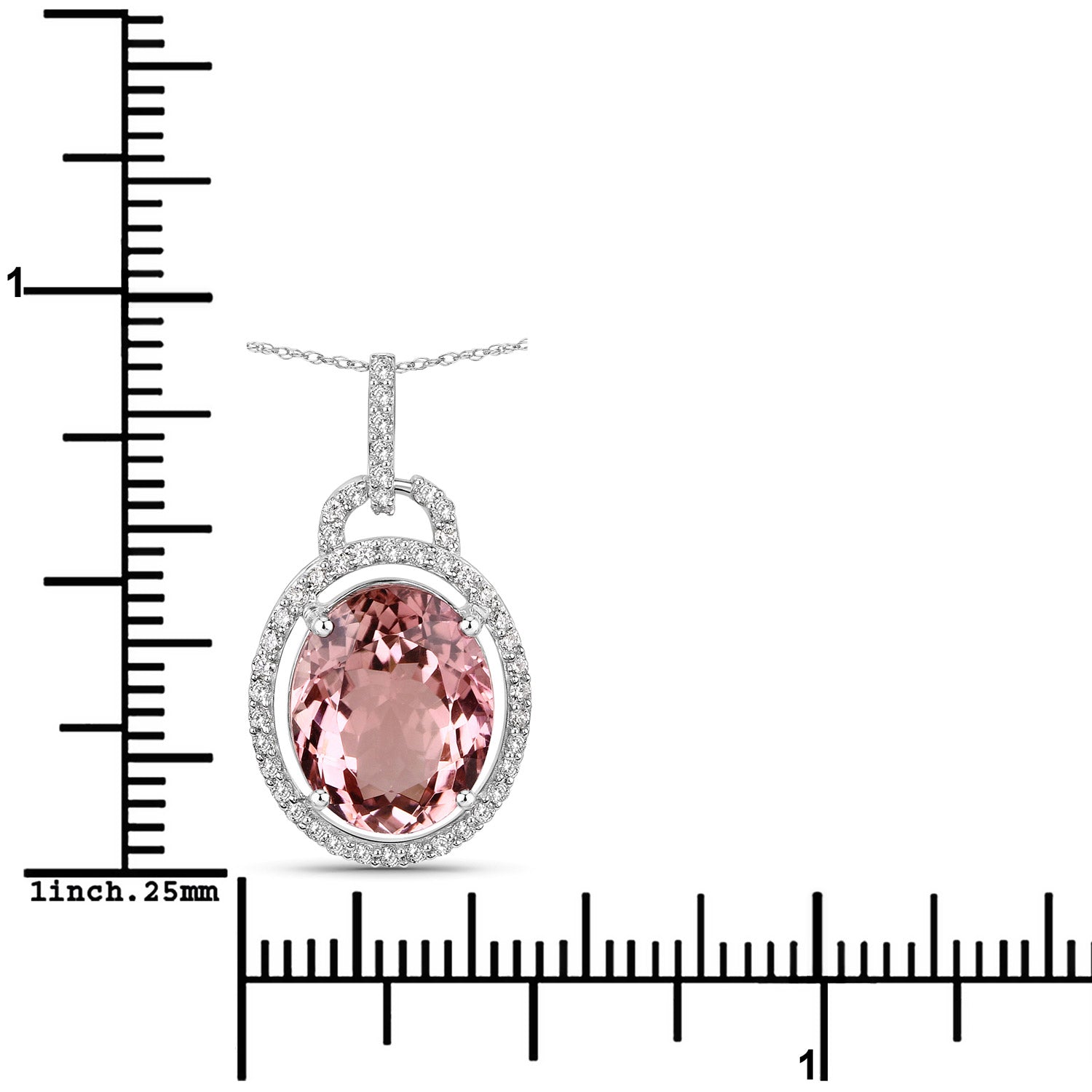 3.90 Carat Genuine Pink Tourmaline and White Diamond 14K White Gold Pendant Bids.com