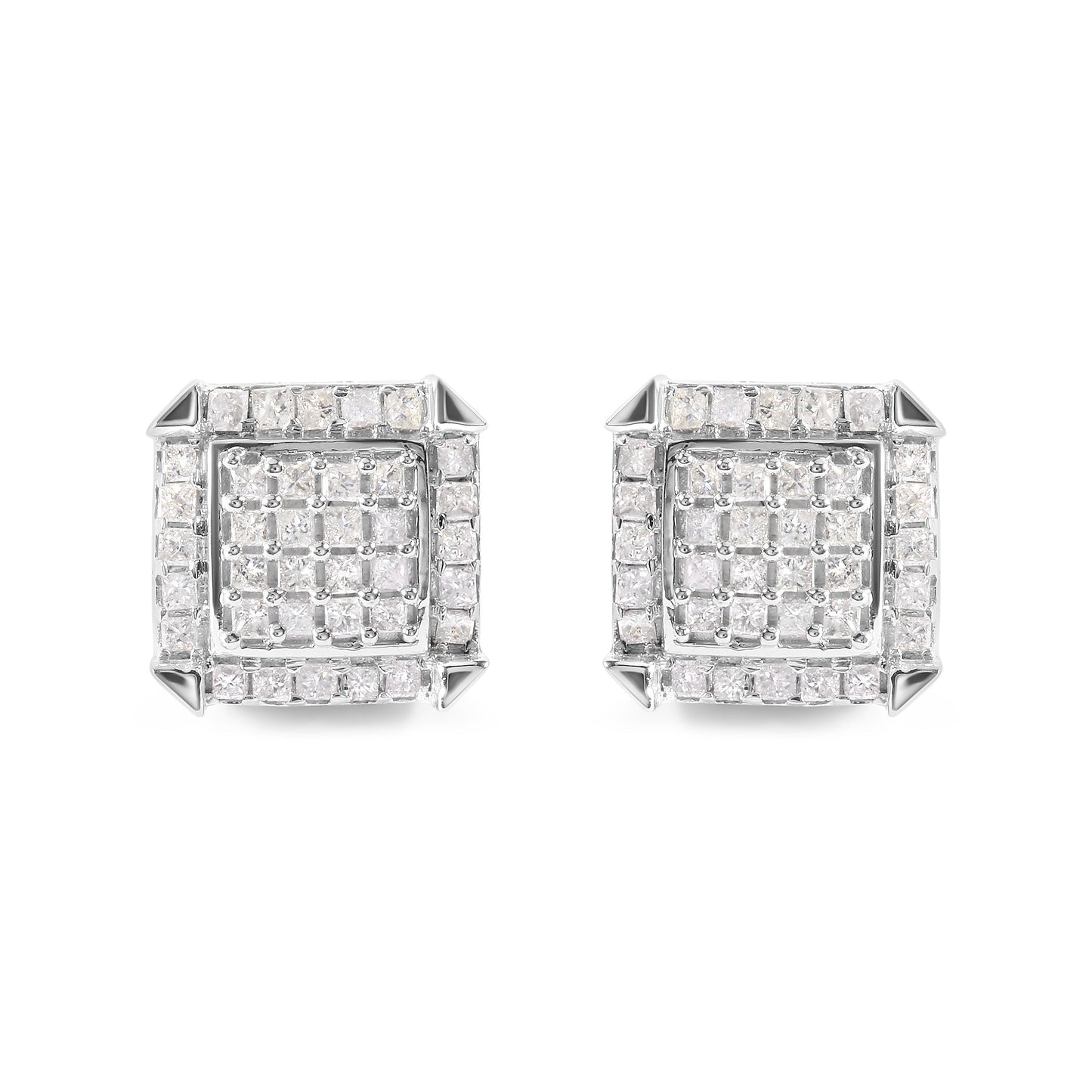 10K White Gold 1 1/10 Cttw Princess Diamond Composite and Halo Stud Earrings (I-J Color, I1-I2 Clarity) Bids.com