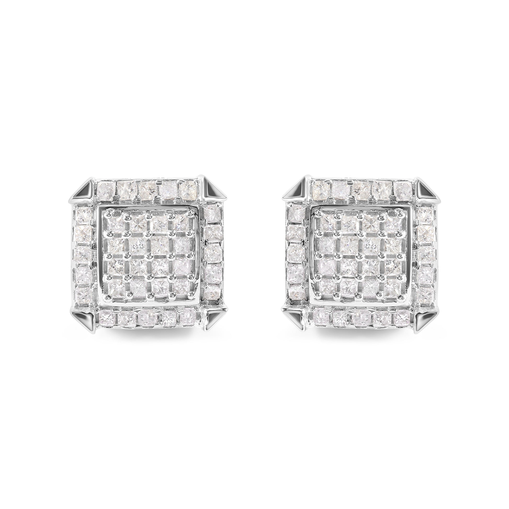 10K White Gold 1 1/10 Cttw Princess Diamond Composite and Halo Stud Earrings (I-J Color, I1-I2 Clarity) Bids.com