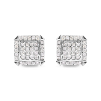 10K White Gold 1 1/10 Cttw Princess Diamond Composite and Halo Stud Earrings (I-J Color, I1-I2 Clarity) Bids.com