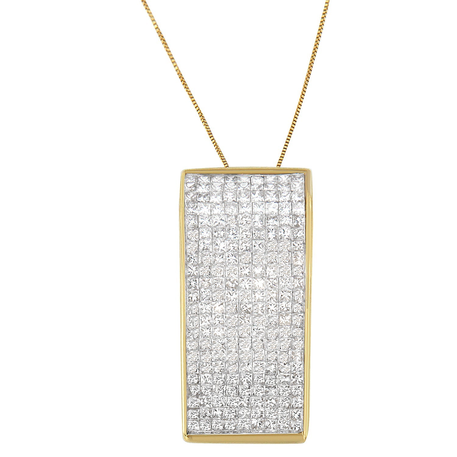 14K Yellow Gold Princess Cut Diamond Block Pendant Necklace (2 5/8 cttw, H-I Color, SI2-I1 Clarity) Bids.com