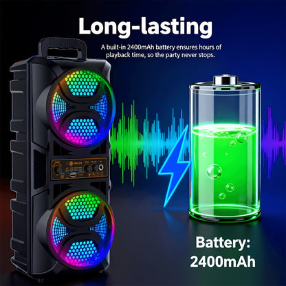 Portable Bluetooth Speaker with Subwoofer Bass, Dual 6.5" LED Woofers and Microphone DailySale