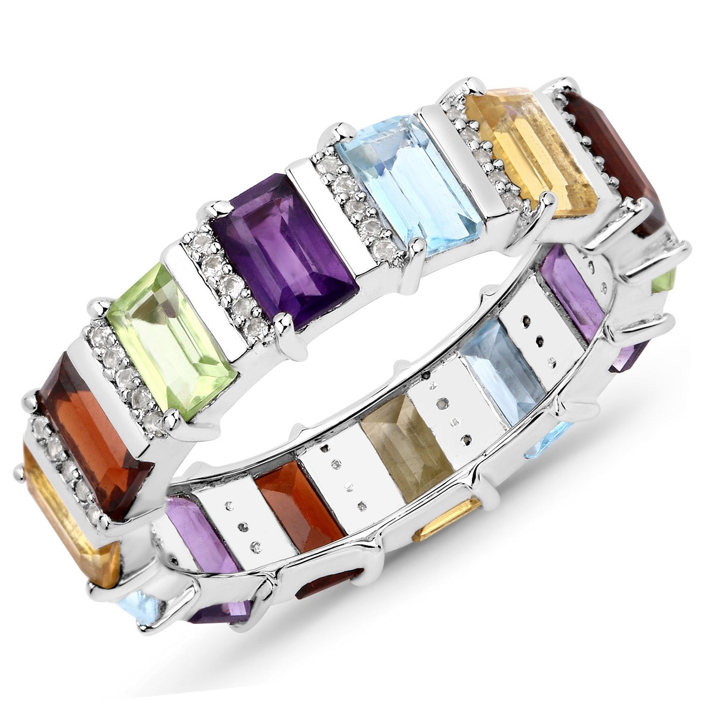 4.31 Carat Genuine Multi Stones .925 Sterling Silver Ring Bids.com