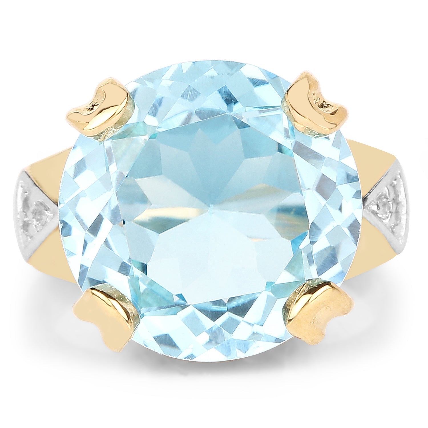 14K Yellow Gold Plated 12.98 Carat Genuine Blue Topaz and White Topaz .925 Sterling Silver Ring Bids.com