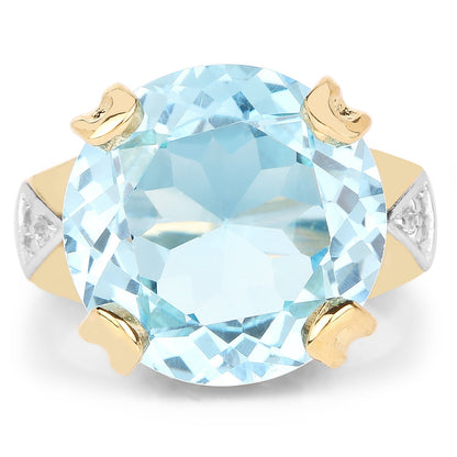 14K Yellow Gold Plated 12.98 Carat Genuine Blue Topaz and White Topaz .925 Sterling Silver Ring Bids.com