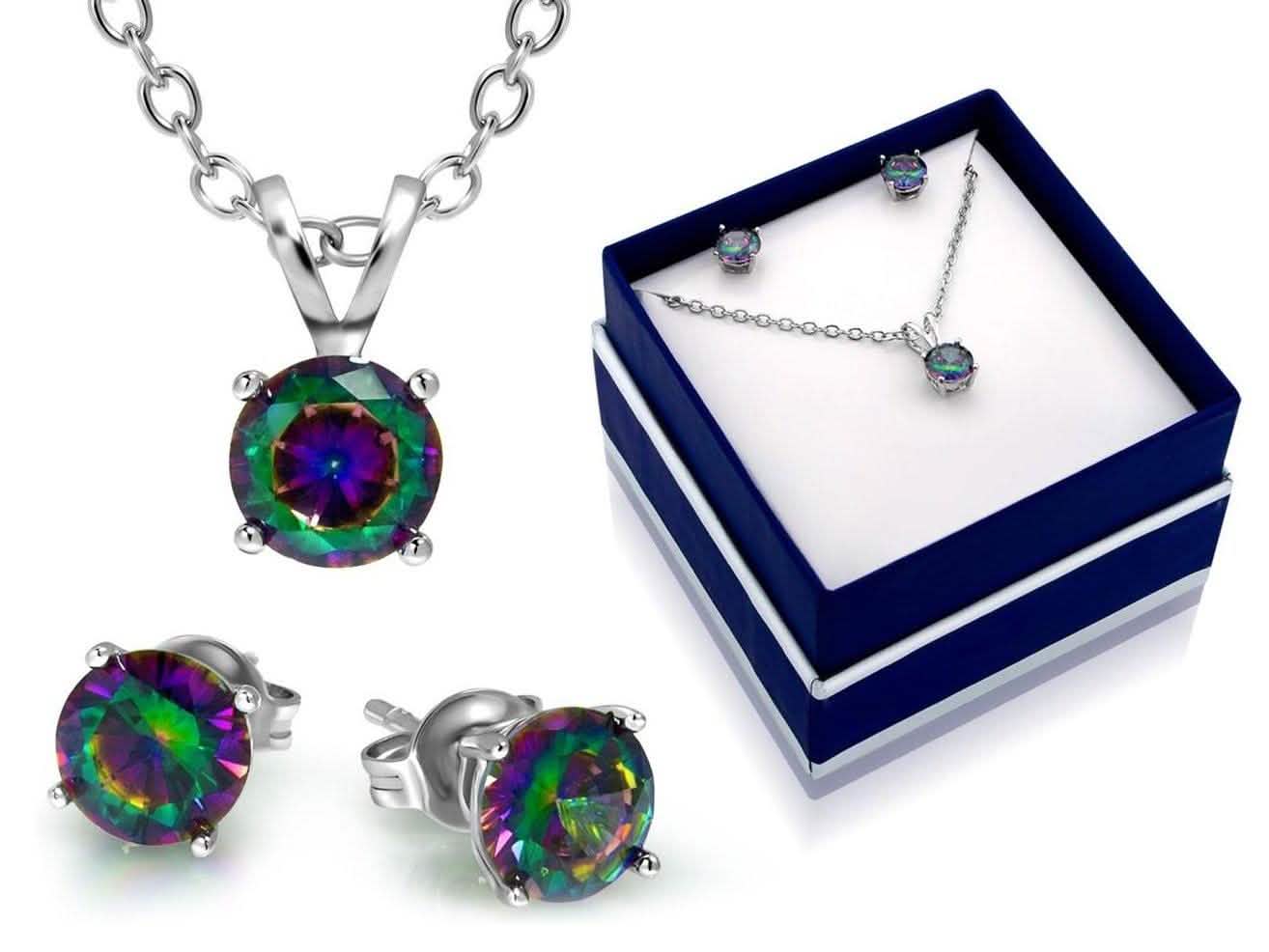 3CTW Round Rainbow Topaz Classic Necklace And Earring Set By MUIBLU Gems DailySale