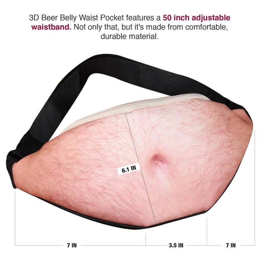 3D Beer Belly Waist Pocket Fanny Pack and Top Prank Gag Gift Travel Carry Pouch DailySale