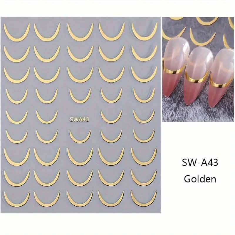 3D Gold-Finished French Kiss Crescent Nail Stickers DailySale
