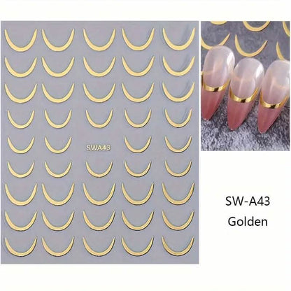 3D Gold-Finished French Kiss Crescent Nail Stickers DailySale