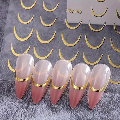3D Gold-Finished French Kiss Crescent Nail Stickers DailySale