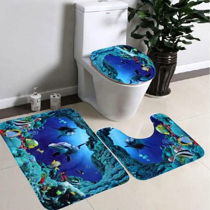 3D Printing Waterproof Shower Curtain Pedestal Rug Toilet Cover Bath Mat Set DailySale