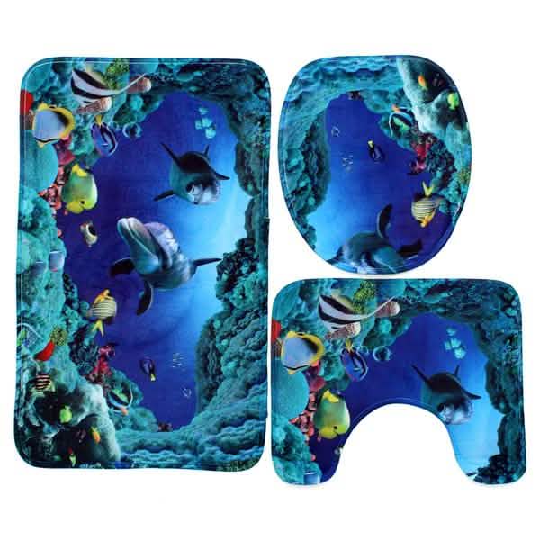3D Printing Waterproof Shower Curtain Pedestal Rug Toilet Cover Bath Mat Set DailySale