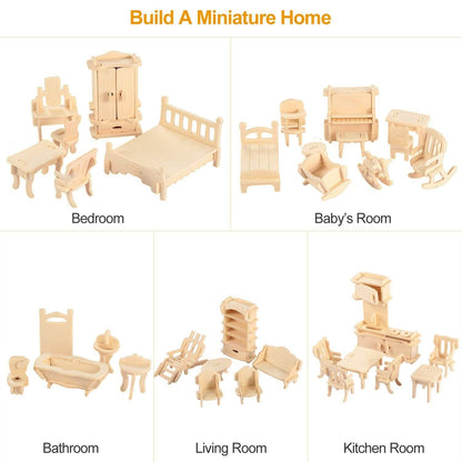3D Wooden Dollhouse Furniture Puzzles DailySale