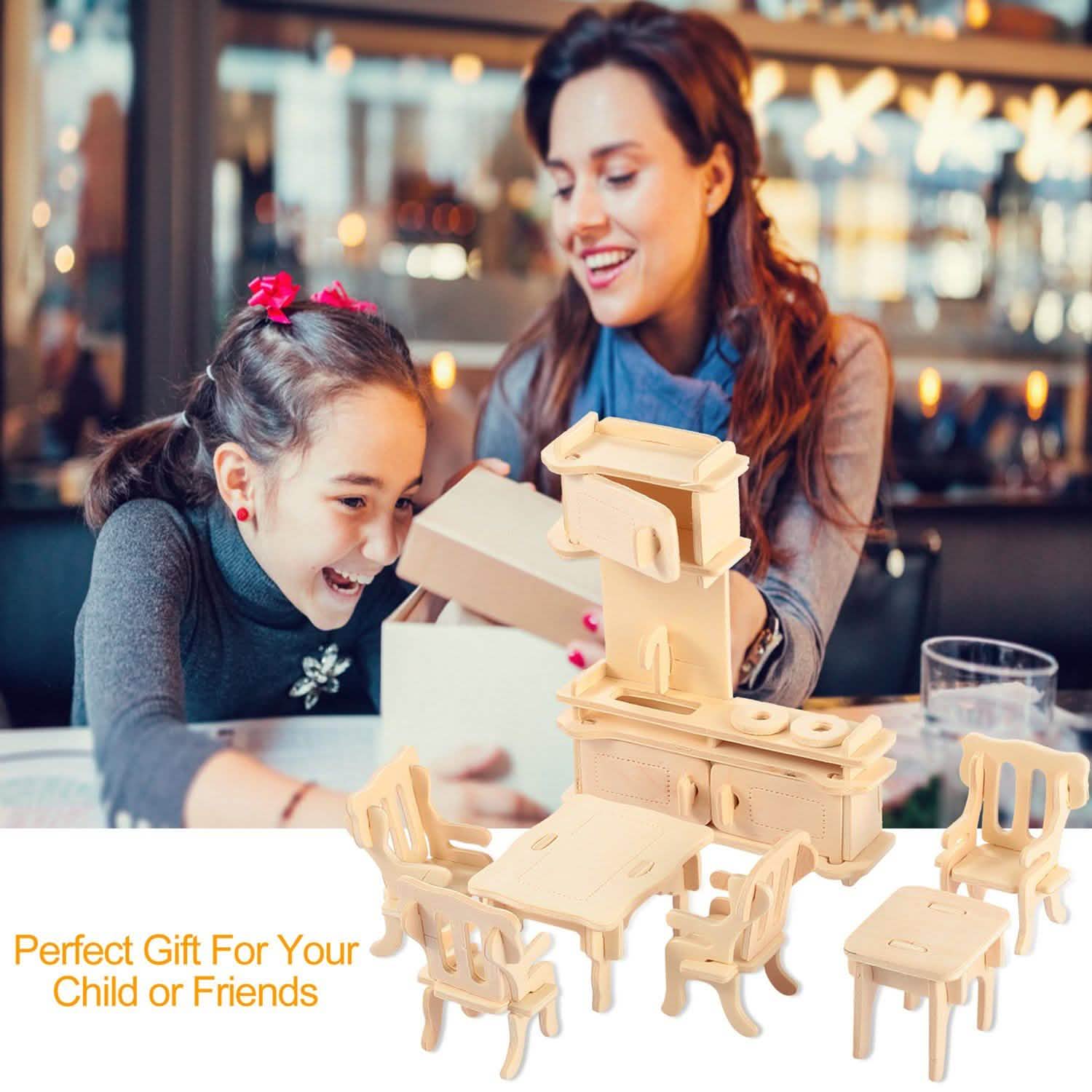 3D Wooden Dollhouse Furniture Puzzles DailySale