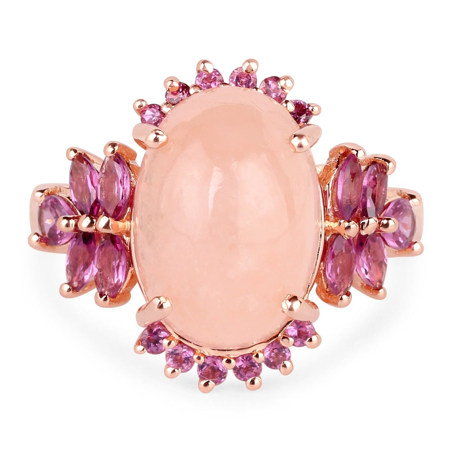 14K Rose Gold Plated 9.13 Carat Genuine Morganite and Rhodolite .925 Sterling Silver Ring Bids.com